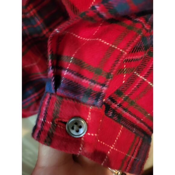 Lands End Womens Red Plaid Flannel Ruffle Front Top Size Large 14 16 - Picture 6 of 7